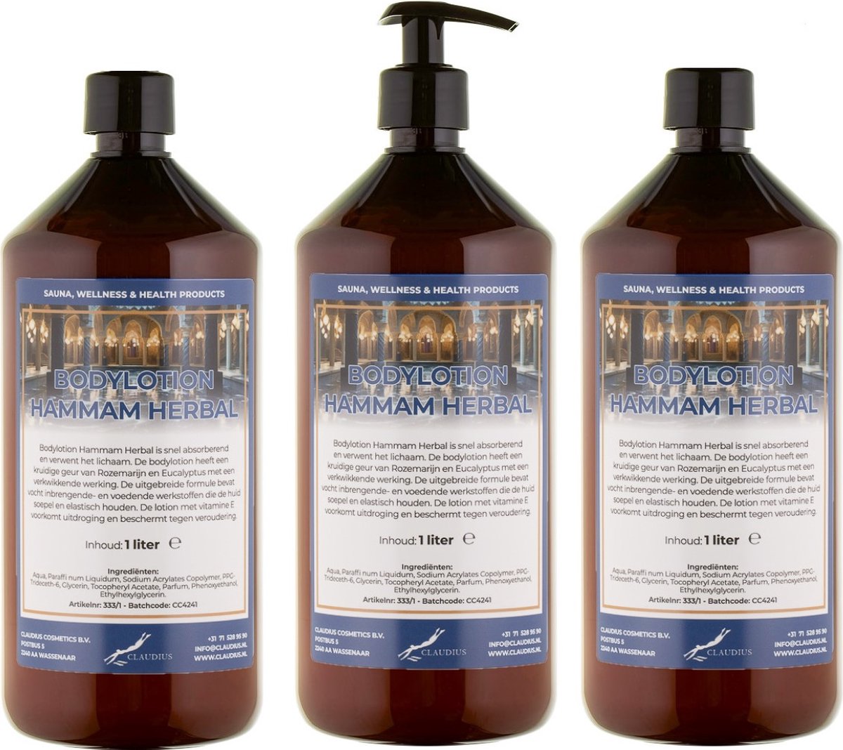 Goedkoopste Bodylotion Hammam Herbal 1 Liter - met gratis pomp - set van 3 stuks