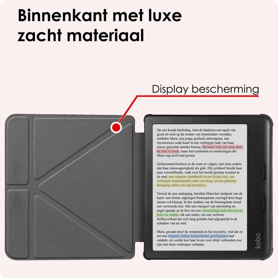 Hoes Geschikt voor Kobo Libra Colour Hoesje Bookcase Cover Book Case Hoes Sleepcover Trifold - Donkerblauw van Echt-Hoesje — afbeelding 5