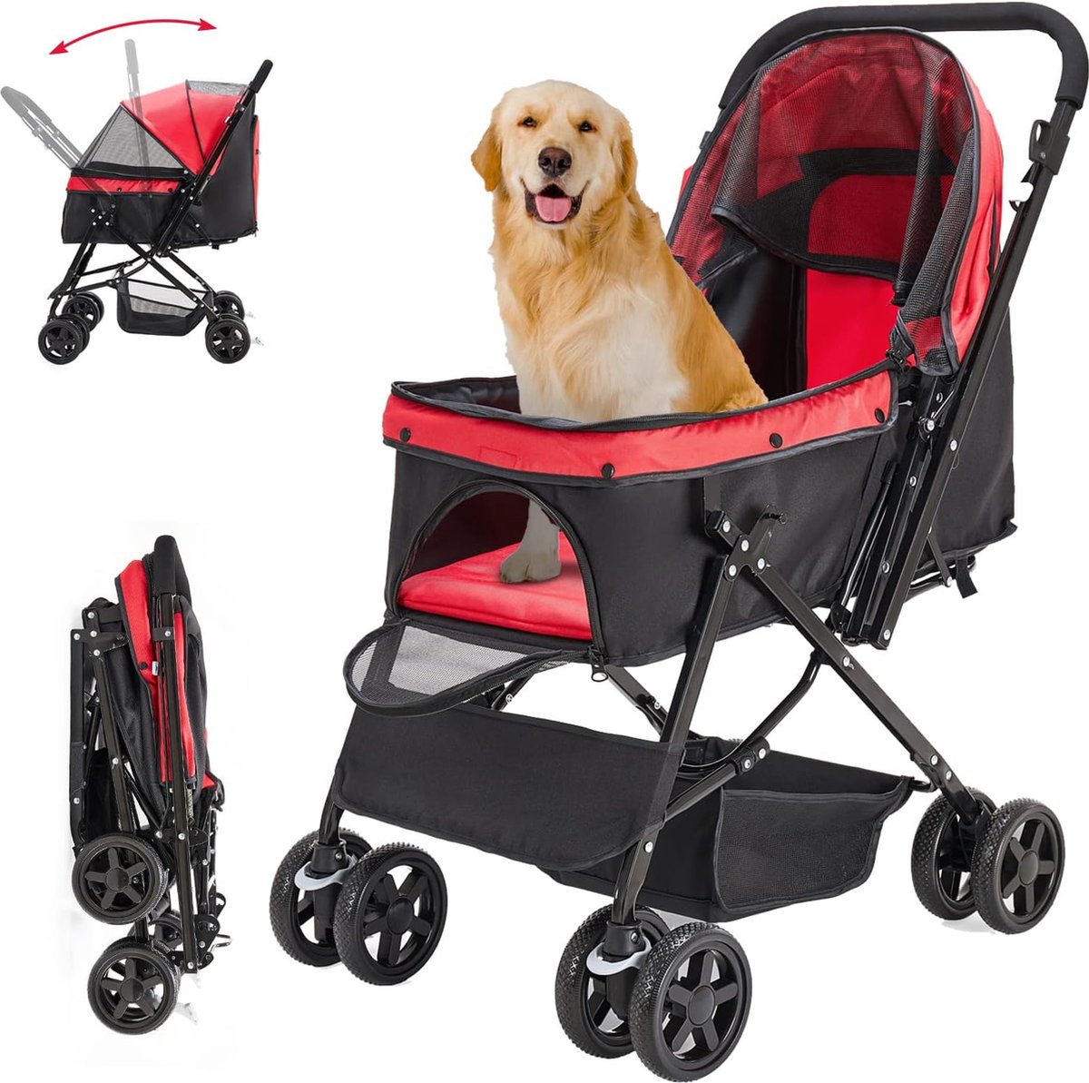 Opvouwbare Hondenbuggy Transporttas | Inklapbaar tot 20 kg | Ideaal voor Kleine Honden en Katten