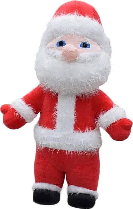 KIMU® Groot Opblaas Kostuum Kerstman - 2m Opblaasbaar Pak Rood Wit - Kerstpak Mascotte Opblaaspak - Opblaasbare Kerst Kerstmis Volwassenen Festival
