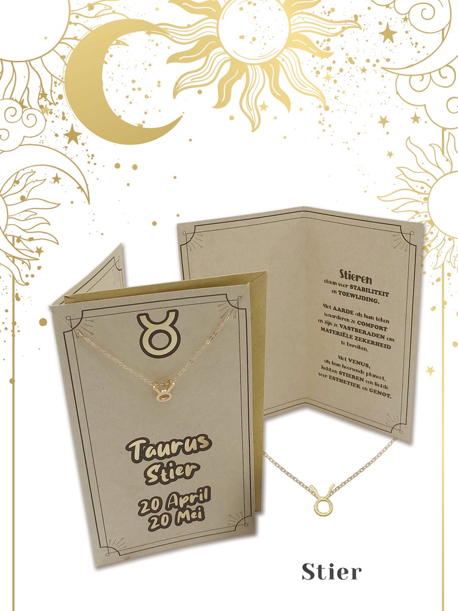 My Aura - Stier Taurus - Sterrenbeeld - Horoscoop kaart - met Ketting - Zodiac sieraden - wenskaart met envelop - Nederlands