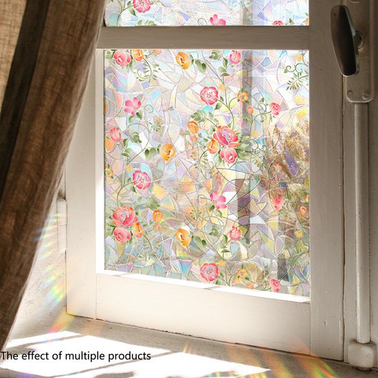 Kleurrijke Statische Raamfolie - Planten en Bloemenontwerp - Hoogwaardig PVC-Privacy en UV Bescherming -40x100 cm