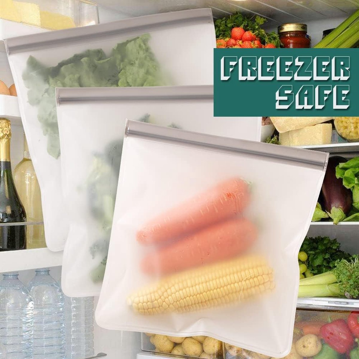 6 ritssluitingszakjes(28x26cm) - Silicone Voedsel Opslag zakjes - Herbruikbare gallon - diepvrieszakken, ritssluiting lekvrije herbruikbare gallon - Top Ziplock Tassen - zakken voor het marineren van vlees, fruit, sandwiches, snacks — cadeau in Cadeau-ideeën - foto 7