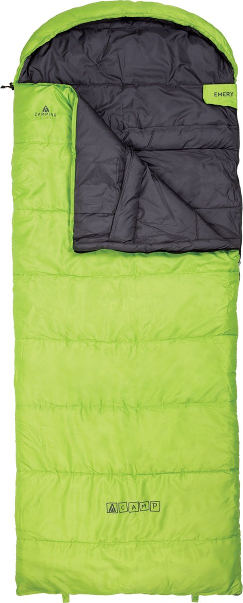 ACAMP EMERY Deken Slaapzak met capuchon 220 x 85 cm LIME Groen 1800 Gram PFC-Vrij