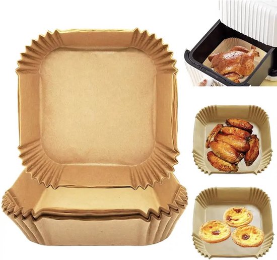 Foto: Betu company airfryer xl en xxl bakpapier airfryer accessoires 20 cm wegwerpbakjes papier bakjes 200 stuks vierkant