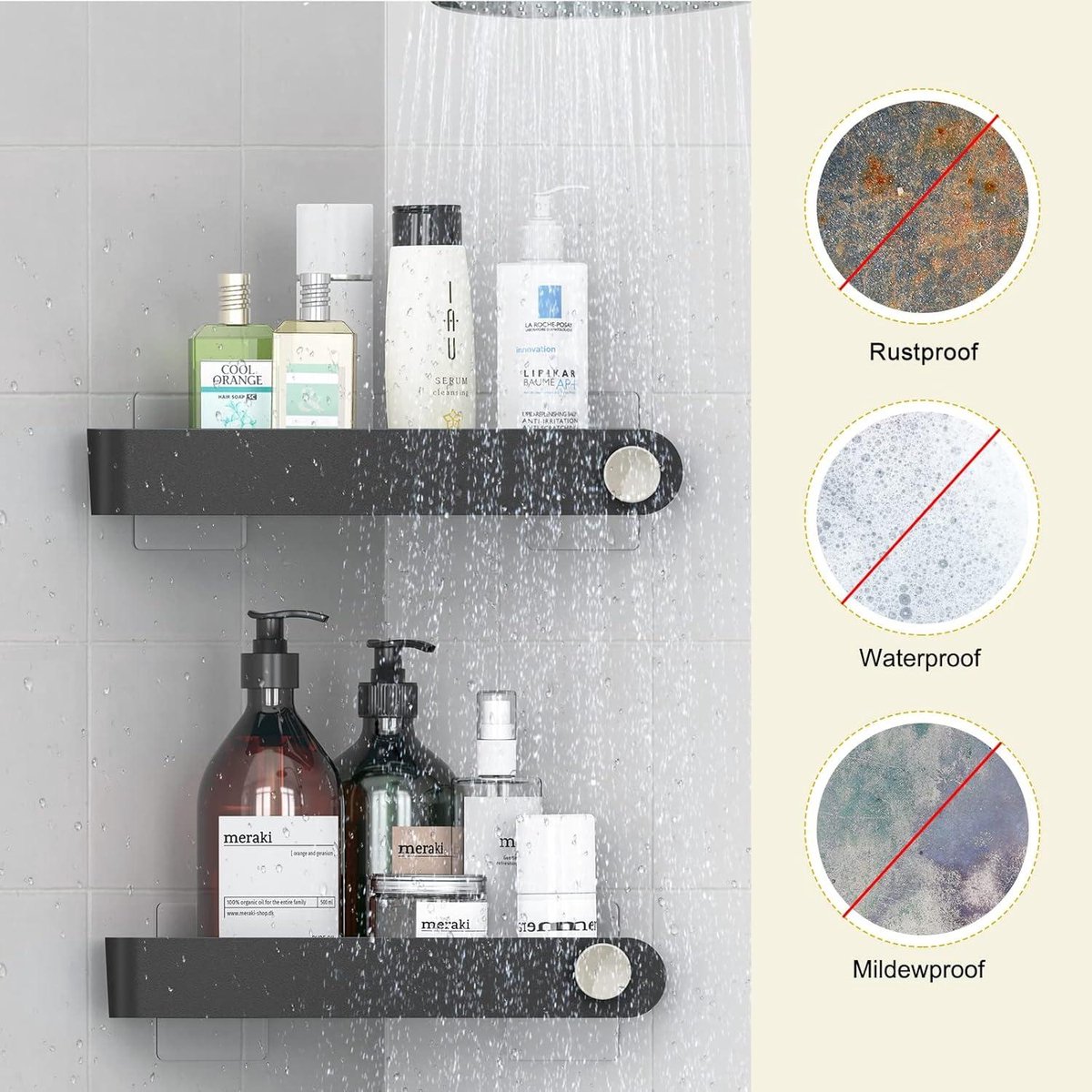 Badkamer Plank Organizer Douche Opbergrek Zwarte Hoek Planken Muur Gemonteerd Aluminium Toilet Shampoo Houder Geen Boor  15