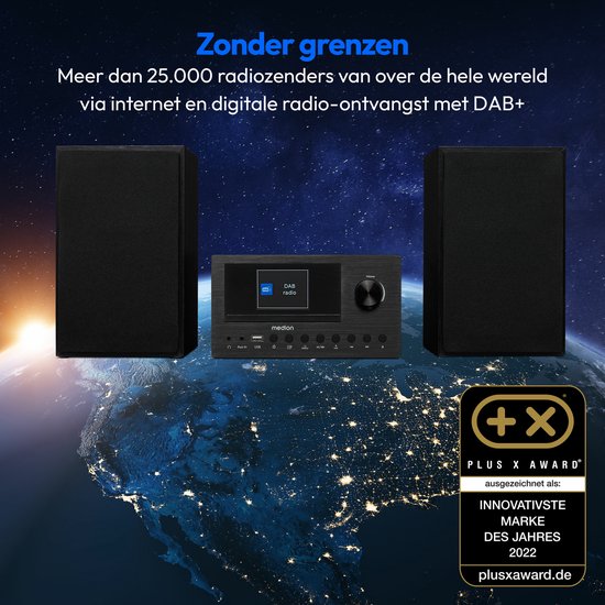 MEDION P85003 Micro-audiosysteem Compact systeem (internetradio, DAB+, PLL FM-radio, Bluetooth, USB-aansluiting, AUX, 2x150 W) — afbeelding 3