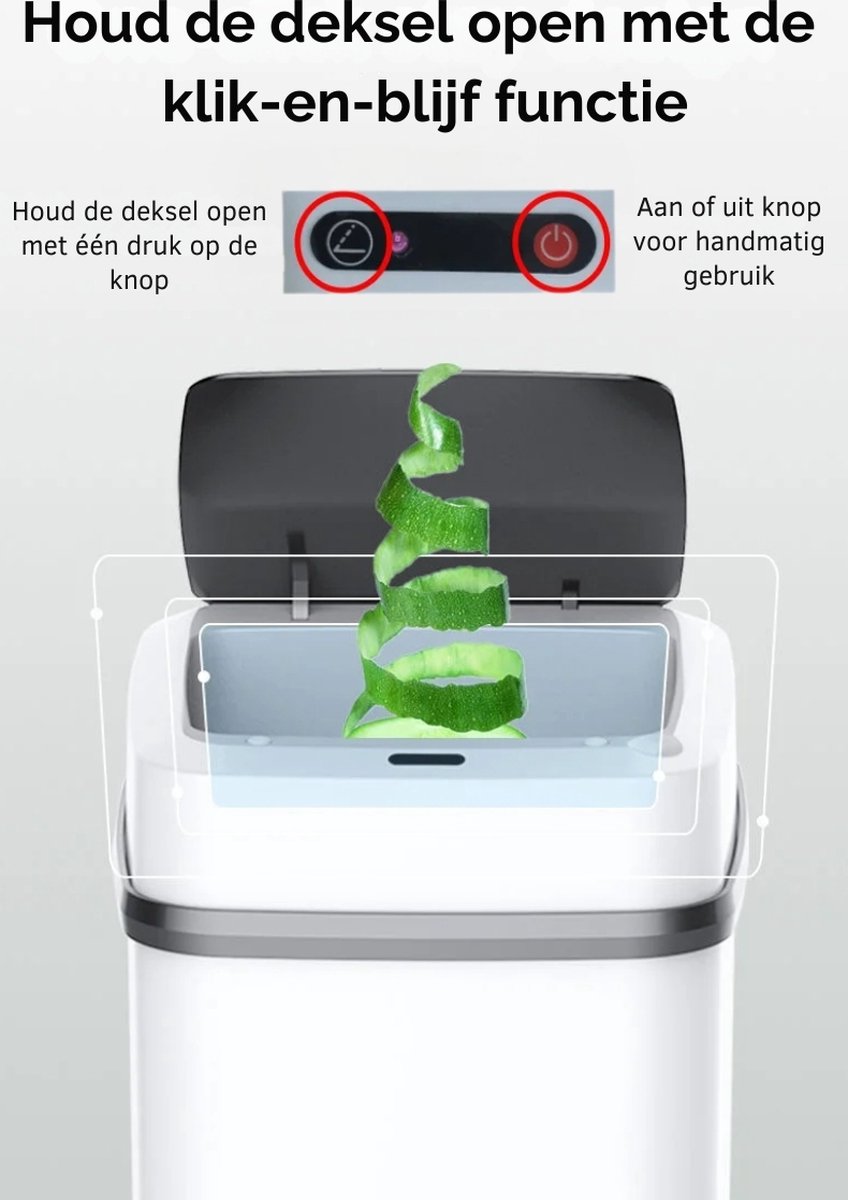 Boncy® Premium Prullenbak met Sensor - Pedaalemmer Afvalbakje met Deksel - 13 Liter Afvalbak Badkamer, WC, Kamer of Aanrecht - Mini Pedaalemmers Vuilnisbak met 4 open-opties - Prullenbakken Vuilbak