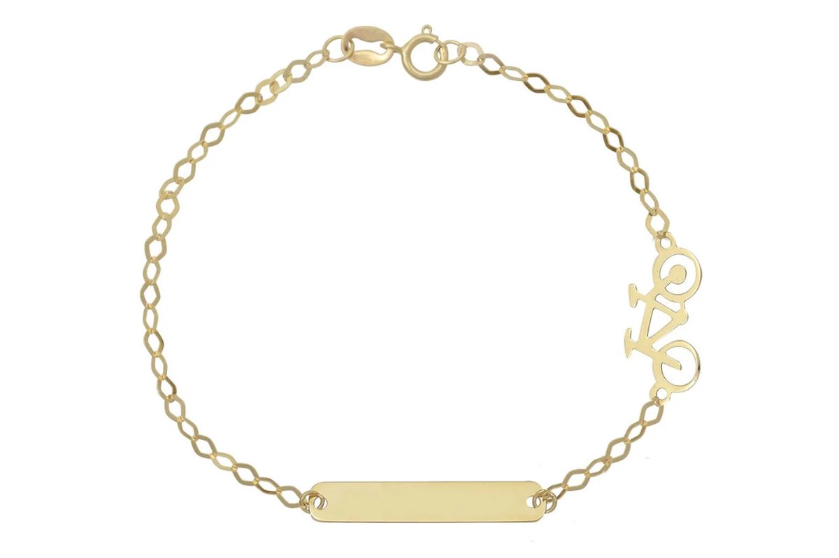 Baby/Kinder Plaatarmbandje Fiets 14K Goud