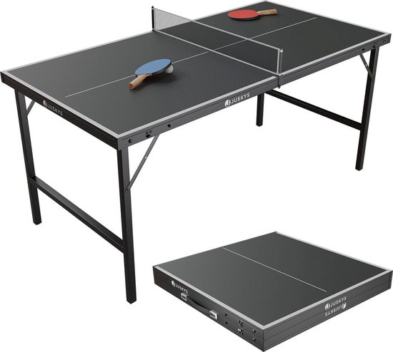 Juskys Mini Tafeltennistafel Flexi - Zwart / Zilver - 152 x 71 x 71 cm - Incl. Toebehoren
