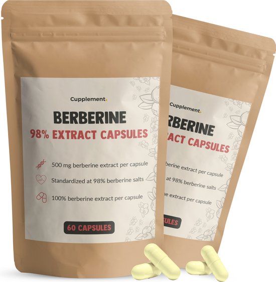 Cupplement 120 Berberine Capsules 98% Extract 400mg Per Capsule - Geen 1000mg, 1500mg, Thee of Poeder - Supplement - Superfood - Tabletten - HCL - Berberin