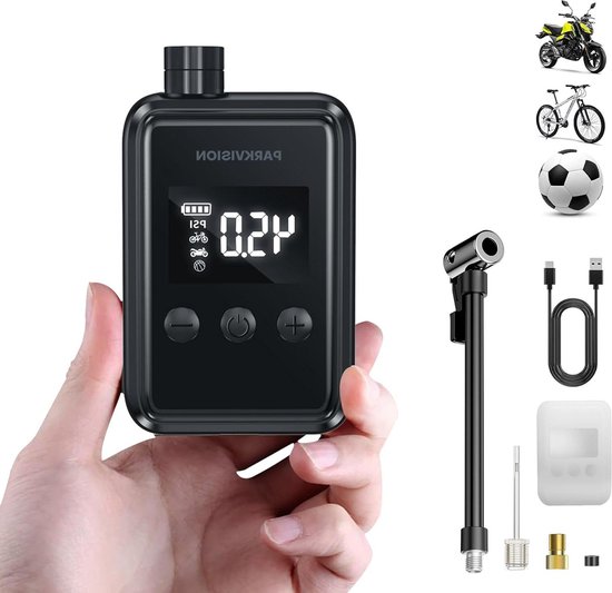 Foto: Parkvision mini fietspomp met digitale lcd drukmeter ultrakleine 150 psi acculuchtpomp 500 mah type c oplaadbare accu voor fiets motorfiets ballen met zoekwoorden elektrischefietspomp minipomp fietspomp