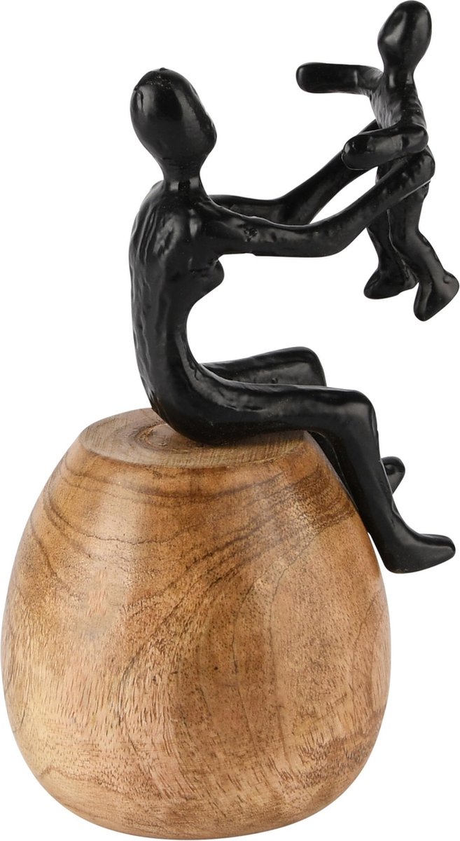Dekoratief | Deco mama m/kind op bol, zwart/naturel, metaal/hout, 12x10x20cm | A248165