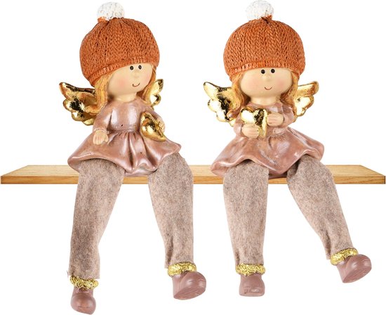 Décoratif | Fille d'hiver assise avec coeur, rose, résine, 6x4x15cm, lot de 2 pièces | A245120