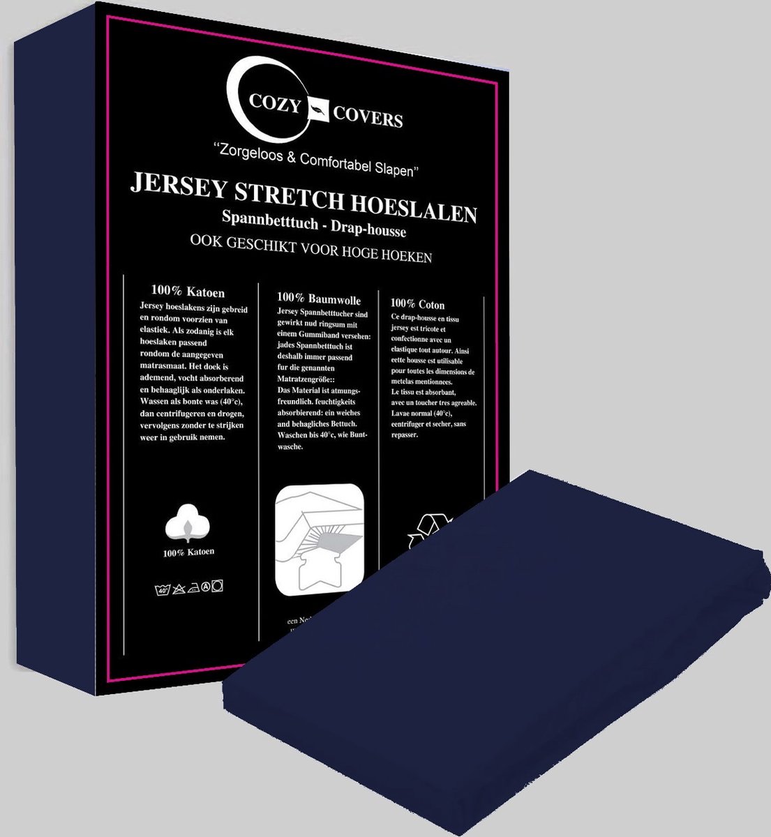 Cozy covers Jersey hoeslaken 100% katoen 140x200 cm - rondomelastiek + 30 cm matrasdikte - Donkerblauw