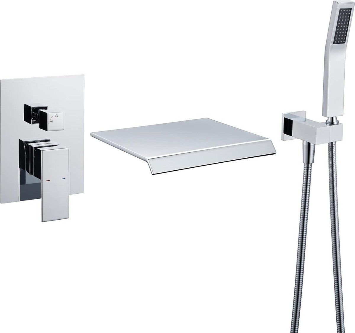 WEBO Deluxe inbouw badkraan met handdouche complete set - chroom - watervalontwerp - twee-knop bediening complete set