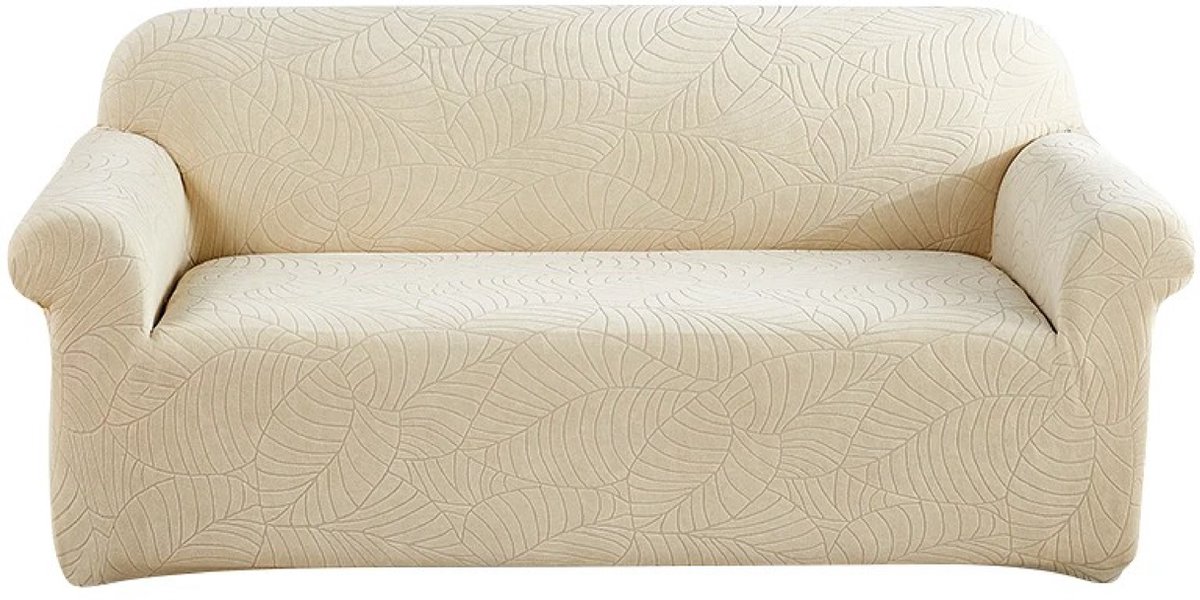 Jemaison® - Bankhoes - 2-zits - Beige - 145x185cm - Waterbestendig - Wasbaar - Bladeren patroon - Elastisch