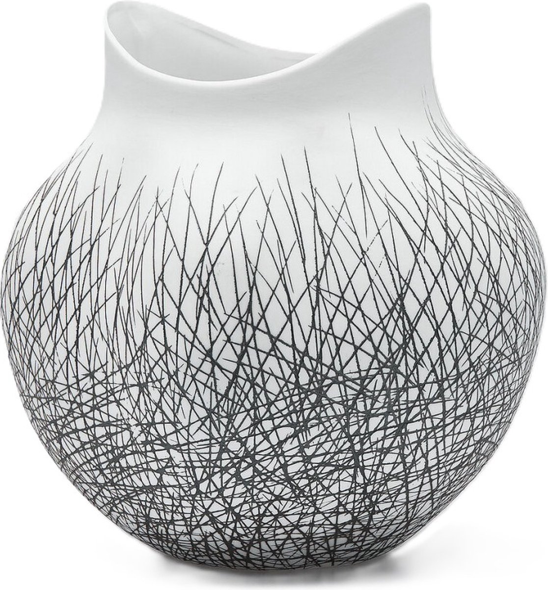 EGD Bloemenvaas Porselein Wit-Zwart D 35 cm H 35 cm