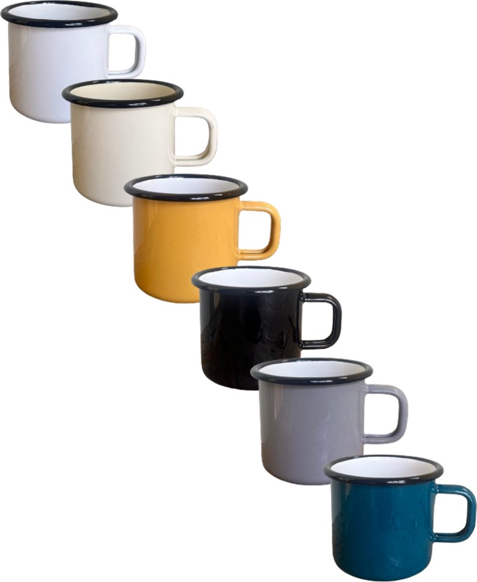 Retulp Emaille Mokken Premium - Mokken set van 6 - Mok - Mok met oor - Koffiebeker - 300 ml - 6 stuks