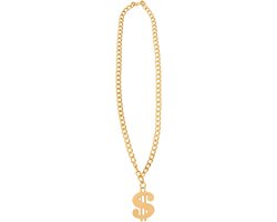 PartyXplosion Dollar teken ketting - Goud kunststof voor volwassenen