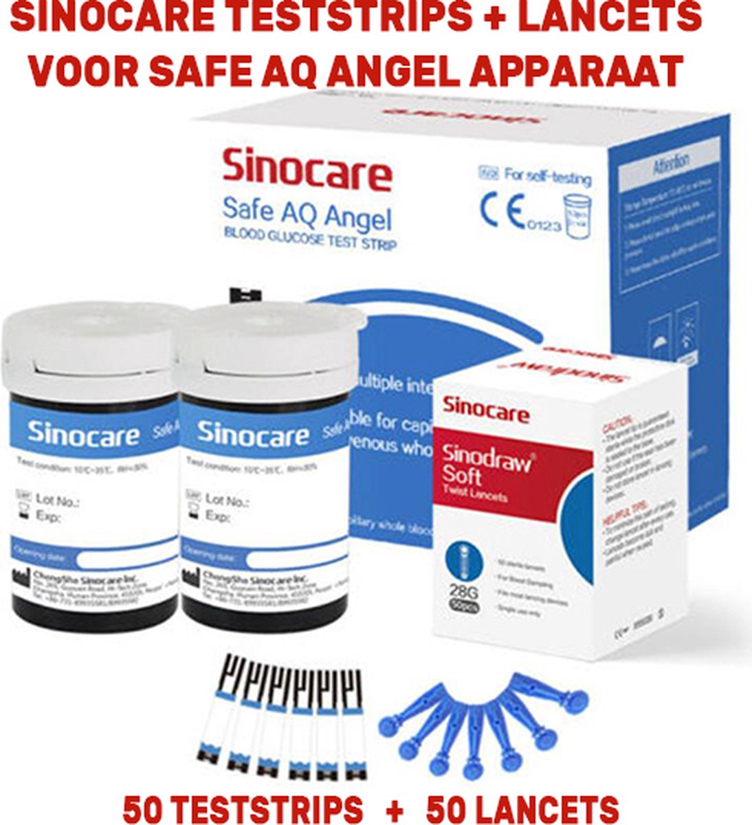 Goedkoopste XSPLASH | Sinocare Safe AQ angel | 50 Teststrips | 50 Lancetten | mmol/L | Bloedglucosemeter |