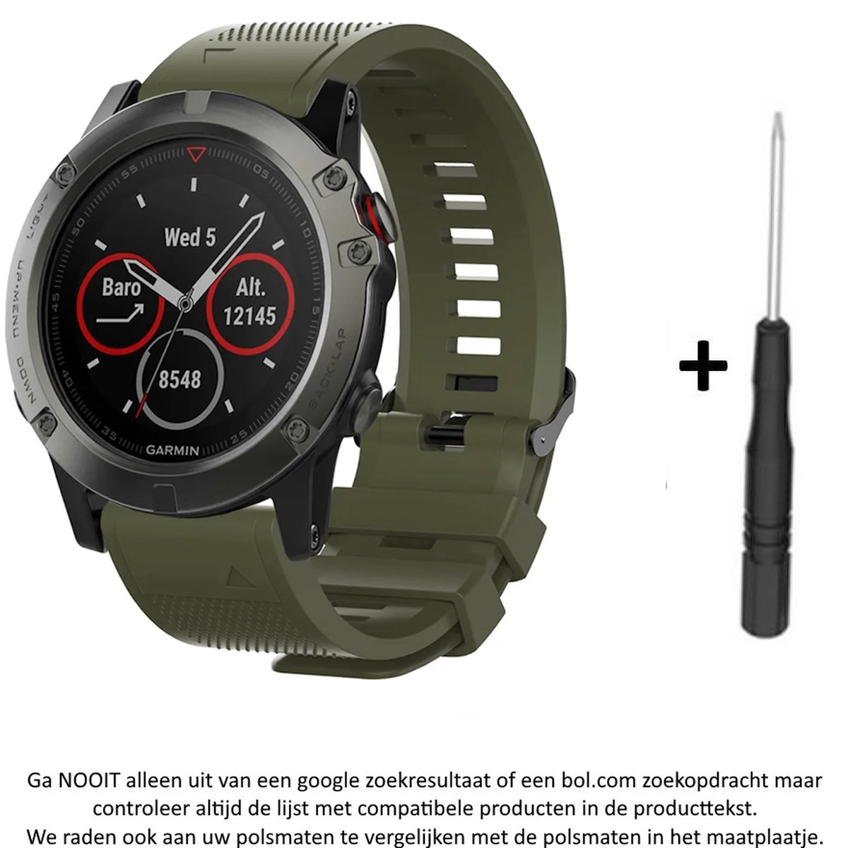 Leger Groen Siliconen Sporthorloge bandje 26mm Quickfit geschikt voor Garmin Fenix 3 - 3 HR - 3 Sapphire - 5X - 6X, D2, Quatix 3, Tactix, Descent MK1, Foretrex 601 en 701 - 26 mm army green smartwatch strap