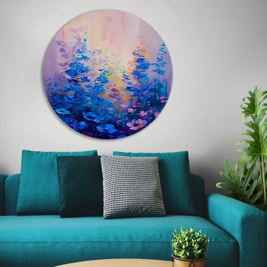 Bloemen wandschaal - Natuur wanddecoratie rond - Wandschalen Vlinders - Moderne schilderijen - Aluminium - Decoratie woonkamer muurcirkel aluminium 60x60 cm