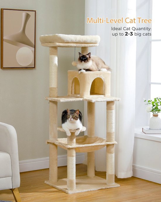 Globlazer Kattenboom Beige voor Grote Katten Hoog 165 cm met 2 Grote