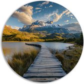 Berg wandschalen - Natuur wanddecoratie rond - Rond schilderij Meer - Klassieke schilderijen - Aluminium - Slaapkamer wanddecoratie muurcirkel aluminium 80x80 cm