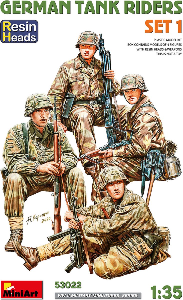 MiniArt Modelbouwpakket Militaire voertuigen - 53022 Duitse Tankrijders WWII - Set No. 1 - 4 Figuren met Resin Hoofden Plastic - 1:35 - Modelbouw