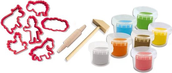 SES Creative - My First - Klei Mega Set - Tools en Klei Vormpjes - Glutenvrije klei in heldere kleuren - droogt niet uit - boerderij thema - met houten deegroller en hamer