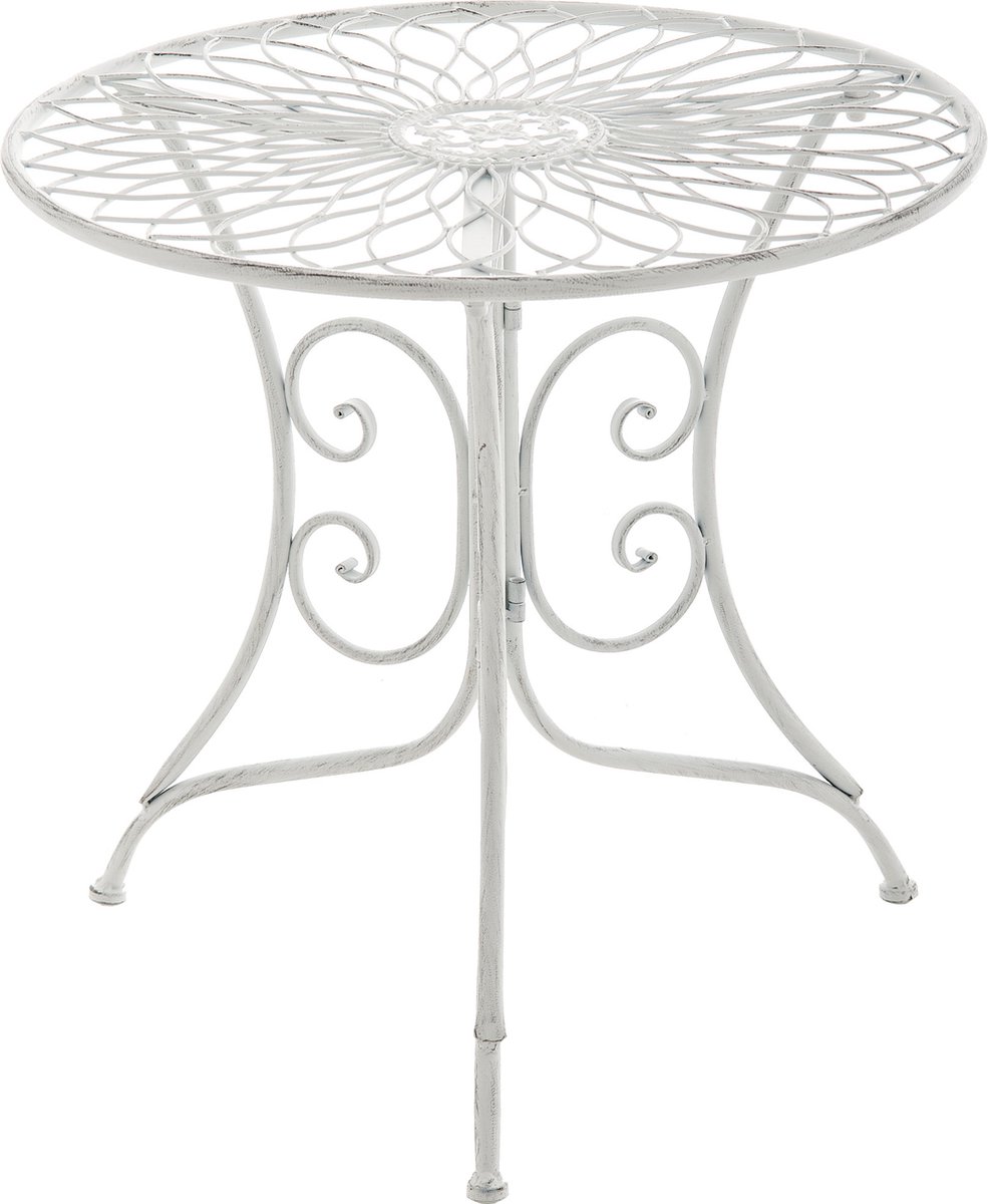 CLP Ariano Bijzettafel - buiten - Rond - balkontafel - Art Nouveau stijl - weerbestendig - tafeltje - Diameter 55 cm - metaal antiek/wit