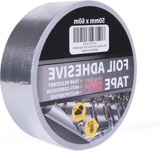 Keephot, Aluminium plakband, zelfklevende zilverkleurige aluminiumfolie, obuste metalen rol voor leidingen en buizen, 48 mm x 50 m, 1 stuk