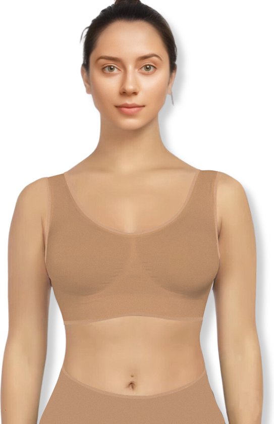 Comfort BH zonder beugel - Maat 3XL - Beige - Met uitneembare bh vulling - Extra comfortabele Sport BH - Zwangerschaps bh - Beugelloze bh - met push up - Magic bra - met pads