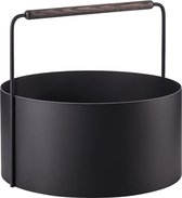 Relaxdays houtmand, rustieke brandhout mand, HxBxD 40 x 33 x 38 cm, metalen haardhout opslag met greep, zwart