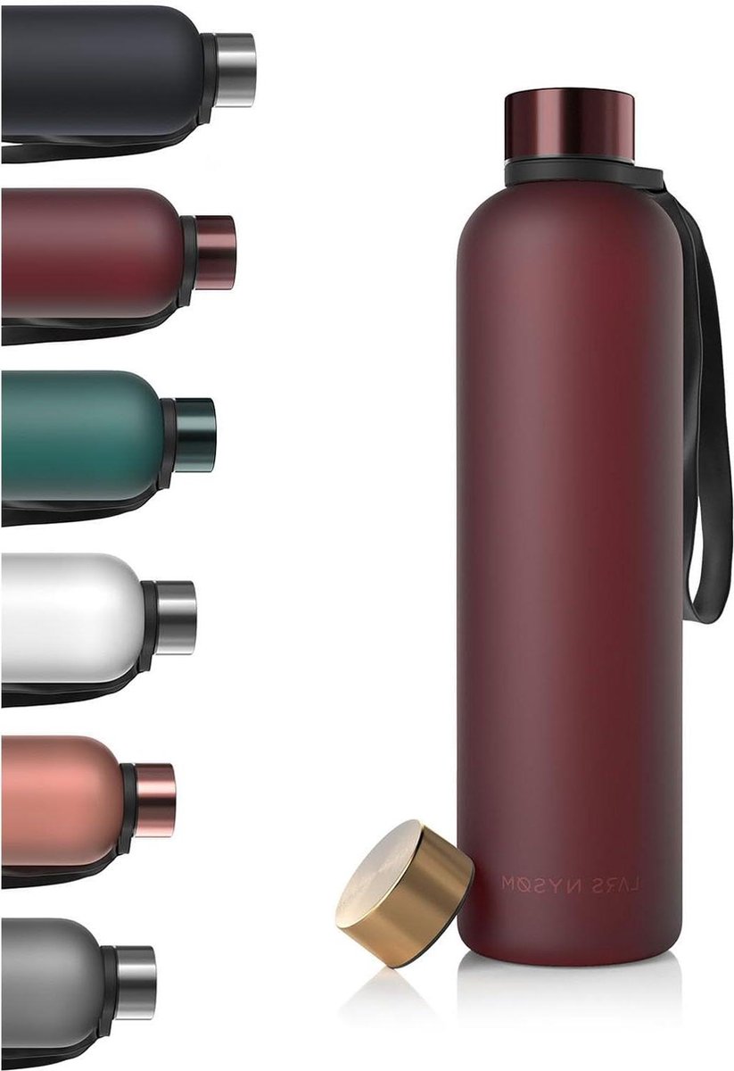 Bol.com Sport Waterfles 1L - Ultralicht Tritan Lekvrij - BPA-vrij - Voor Sport Kantoor Yoga - Met 2 Deksel (Berry) aanbieding