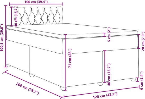 vidaXL - Sommier tapissier - avec - matelas - tissu - bleu - 120x200 - cm