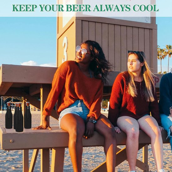 flessenkoeler - Bierfleskoelerhoezen, standaard ritssluiting, extra dikke neopreen geïsoleerde hoes - houdt bier koud en handen warm, antislip 12 OZ Longneck flessenhouder (zwart, 6-Stuks) - Koeltas van neopreen voor flessen Koelboxen & -elementen van Stubby Club. — afbeelding 2