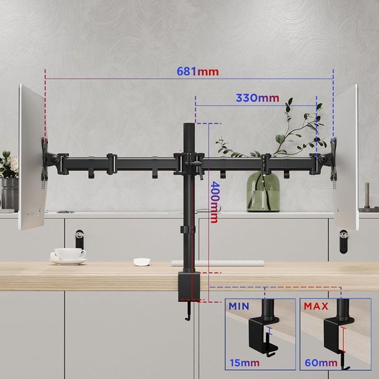 Duronic DM25D2 Dubbele Vrijstaande PC Monitor Beugel Zwart Staal Verstelbare Hoogte Arm Voor 2 13 27 Led Lcd Schermen Vesa 75 100 Plaat Vrijstaand Computer Beeldscherm Standaard 787992963