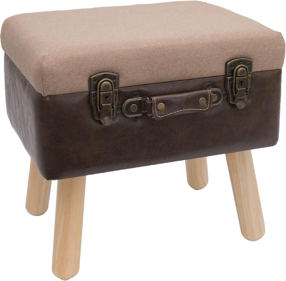 Kruk met opbergruimte van hout - Vintage stijl - 40 x 32 x 39 cm - bruin