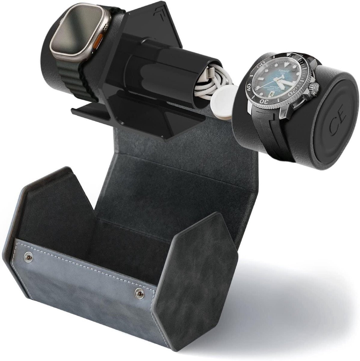 Beschermhoes voor horlogerol - premium horlogeorganizer met veganistisch leer - verstelbaar kussen - verwijderbare opbergstandaard - horlogebanden en Apple