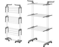 Wasrek Hoog - Toren Droogrek - Opvouwbaar Wasrek Met 6 Opvouwbare Vleugels Op 3 Niveaus - Uitschuifbaar - Lengte 66-130 Cm - Opvouwbare Poten Besparen Ruimte Binnen En Buiten Het Huis - (Grijs)