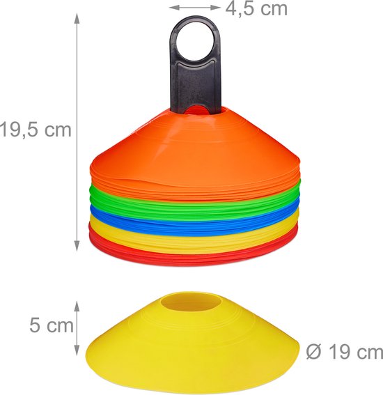 MATCHU - Voetbal pionnen set - Voetbal hoedjes - Met houder - 50 stuks - 5 verschillende kleuren - Geel, rood, wit, blauw, groen - Buigbaar - 19CM