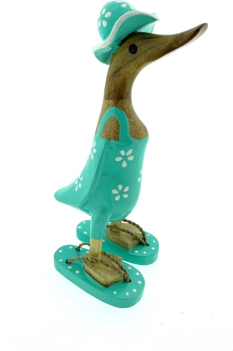 Houten eend Floris M turquoise wit