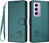 Convient pour Oppo Reno 12 Pro 5G - Étui portefeuille en cuir magnétique - Porte-cartes - Book Case - Vert foncé
