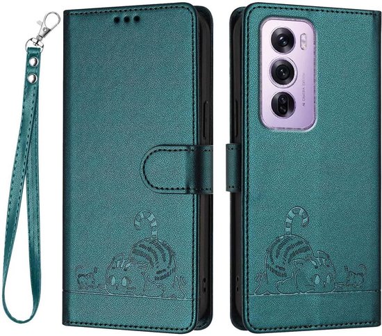 Convient pour Oppo Reno 12 Pro 5G - Étui portefeuille en cuir magnétique - Porte-cartes - Book Case - Vert foncé