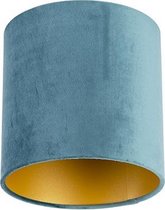 QAZQA cilinder velours - Moderne Lampenkap - Ø 200 mm - Blauw -