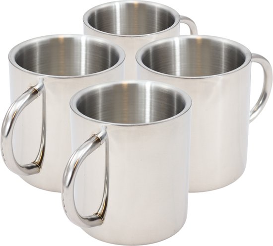 Mugs en inox à double paroi avec anse (2 pièces !) - Mug en acier inoxydable - Mugs en acier inoxydable - Conception robuste - Style industriel