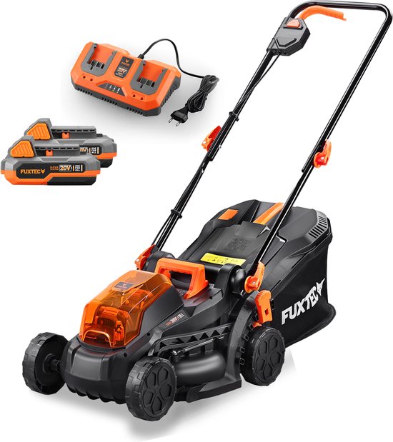 Accu grasmaaier 40V (2X20V) - FUXTEC FX-E1RM20 - breedte 33cm 2 accu's Li-Ion 2Ah, dubbele lader 2,4A, vultrechter 35L