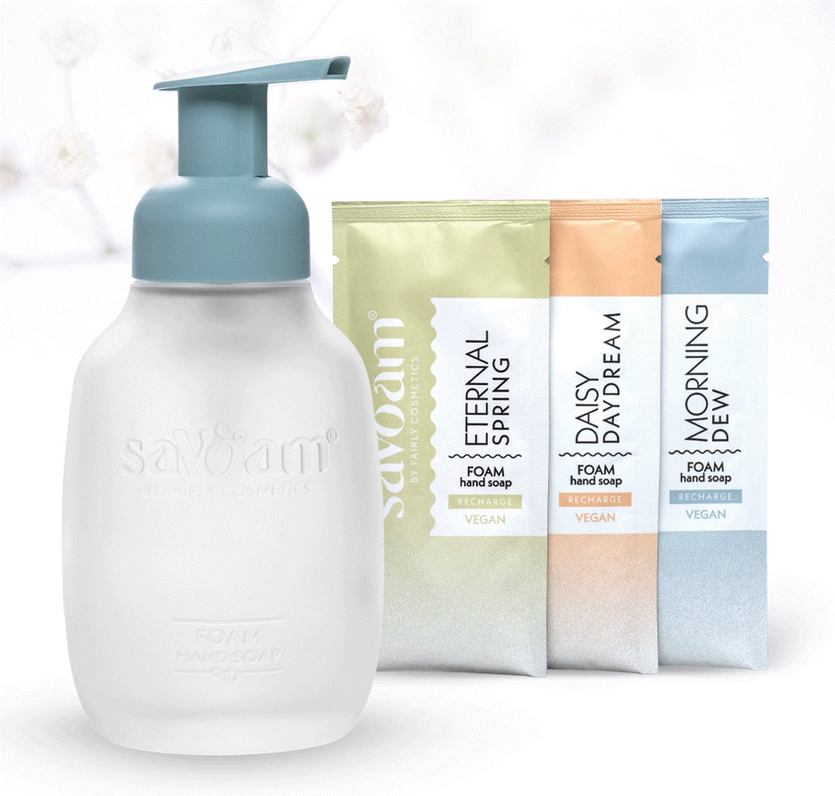 Goedkoopste Schuimende Handzeep - saVoam starterspakket - Navulling - 3 x 300 ml - Vegan - Blauw - Duurzaam - Hydraterend